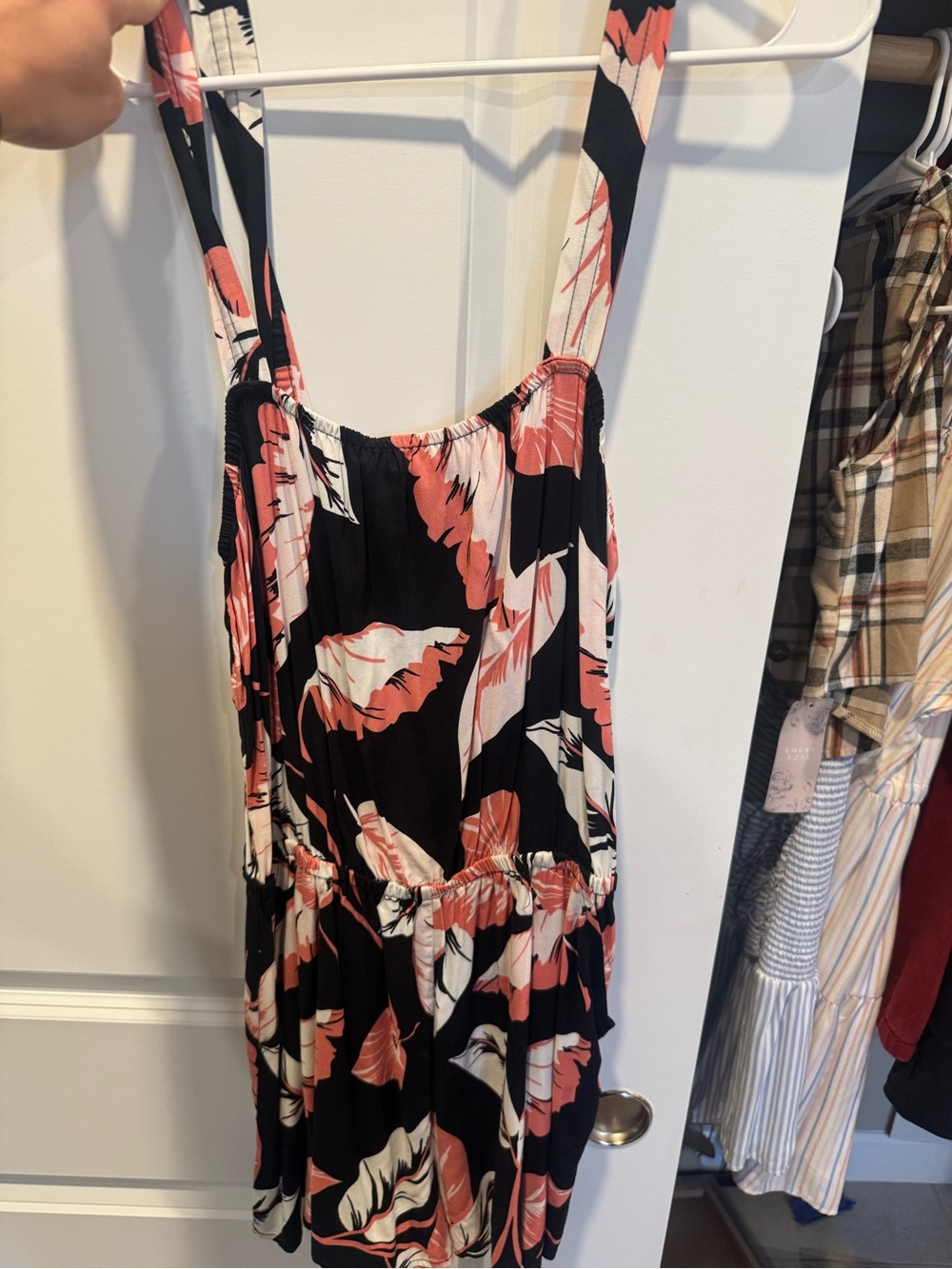 Express Black Floral Romper – Peach, Coral & White Floral Print